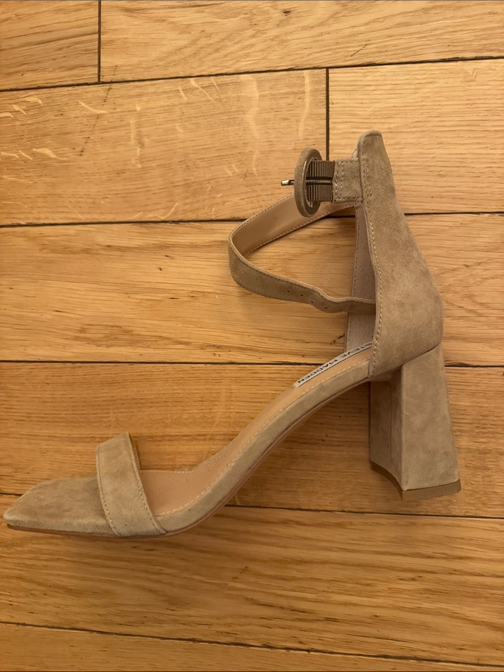 Steve Madden Tan Suede Square-Toe Ankle-Strap Heels Size 9